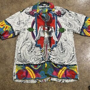 Vintage Aqualong Rayon Button Up Shirt XL Baby Angel Versace 90s Jams World